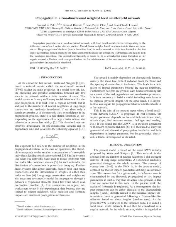 (PDF) Propagation in a two-dimensional weighted local small-world network
