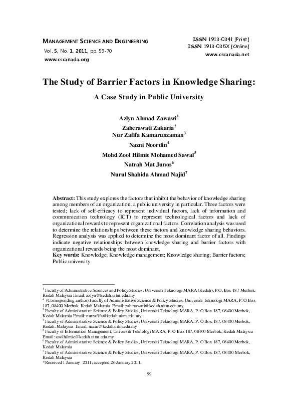 (PDF) The Study of Barrier Factors in Knowledge Sharing: A Case Study ...