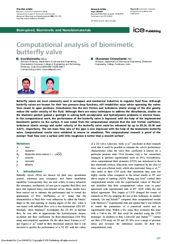 (PDF) Computational analysis of biomimetic butterfly valve