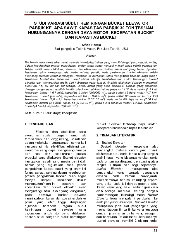 (PDF) Studi Variasi Sudut Kemiringan Bucket Elevator Pabrik Kelapa ...