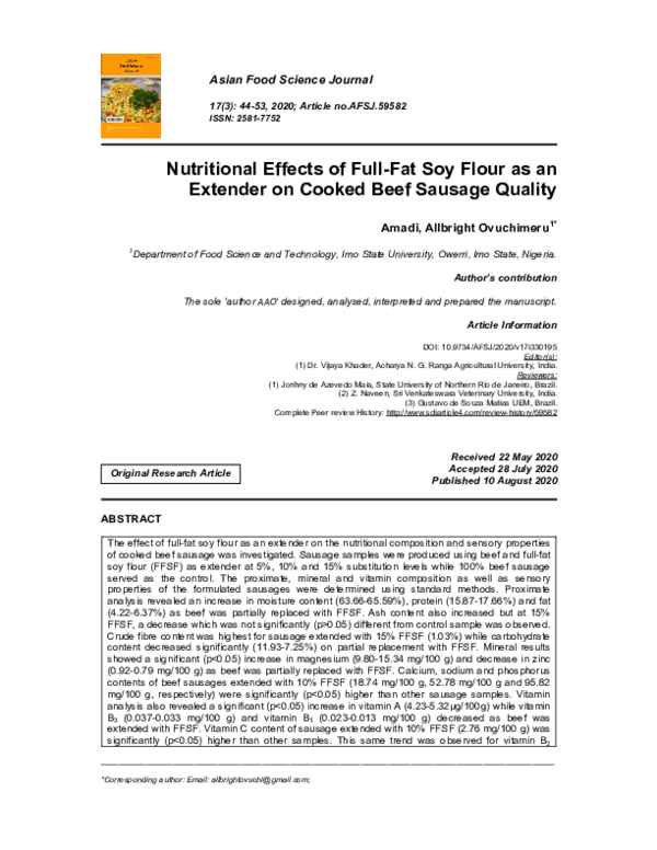 (PDF) Nutritional Effects of Full-Fat Soy Flour as an Extender on ...
