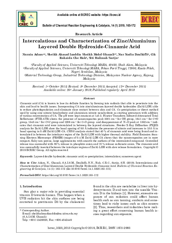 (PDF) Intercalations and Characterization of Zinc/Aluminium Layered ...