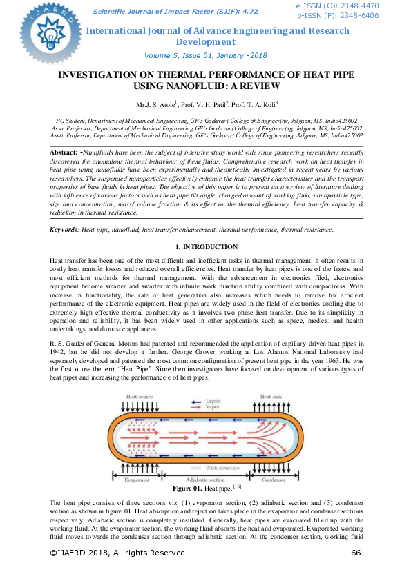 (PDF) INVESTIGATION ON THERMAL PERFORMANCE OF HEAT PIPE USING NANOFLUID ...