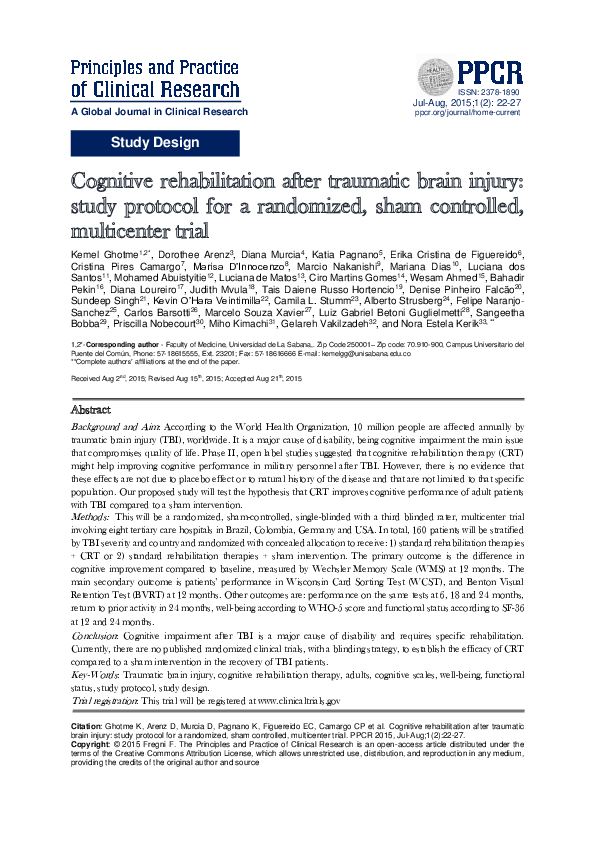 (PDF) Cognitive rehabilitation after traumatic brain injury