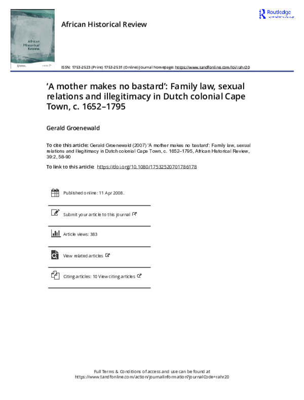 PDF A Mother Makes No Bastard Family Law Sexual Relations and  