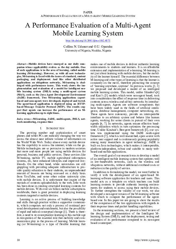 (PDF) A Performance Evaluation of a Multi-Agent Mobile Learning System
