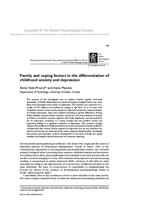 (PDF) Family and coping factors in the differentiation of childhood ...