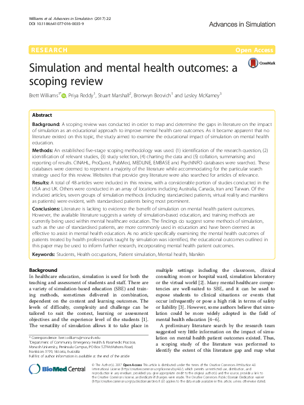 (PDF) Simulation and mental health outcomes: a scoping review