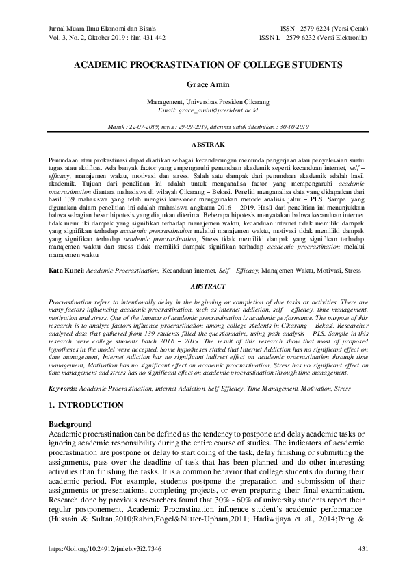 (PDF) Academic Procrastination of College Students