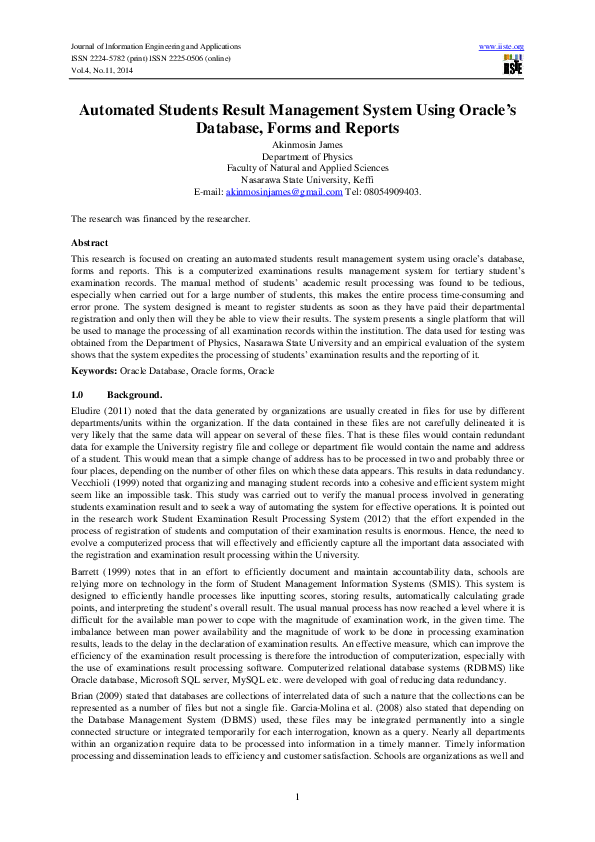 (PDF) Automated Students Result Management System Using Oracle’s ...