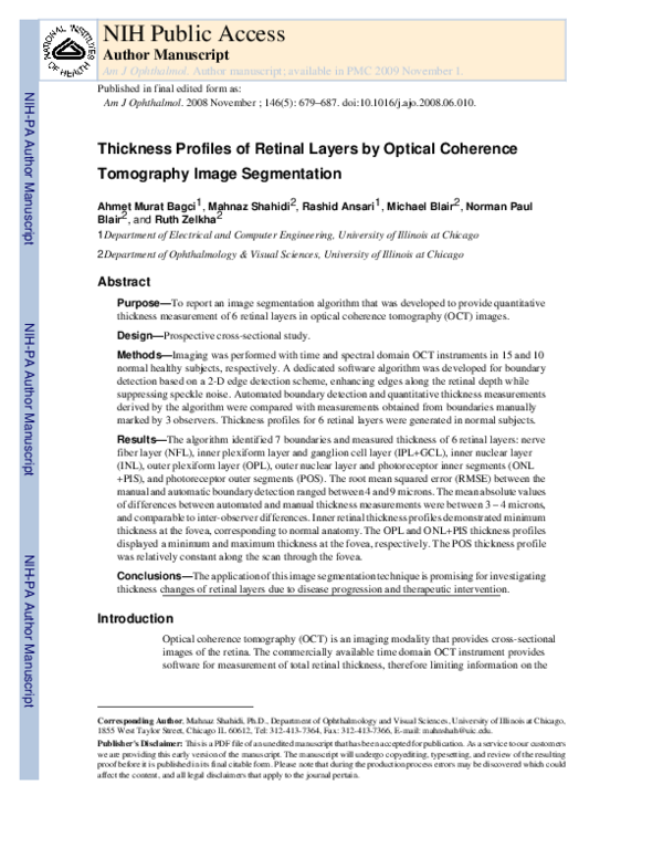(PDF) Thickness Profiles of Retinal Layers by Optical Coherence ...