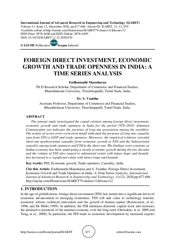 (PDF) FOREIGN DIRECT INVESTMENT, ECONOMIC GROWTH AND TRADE OPENNESS IN ...