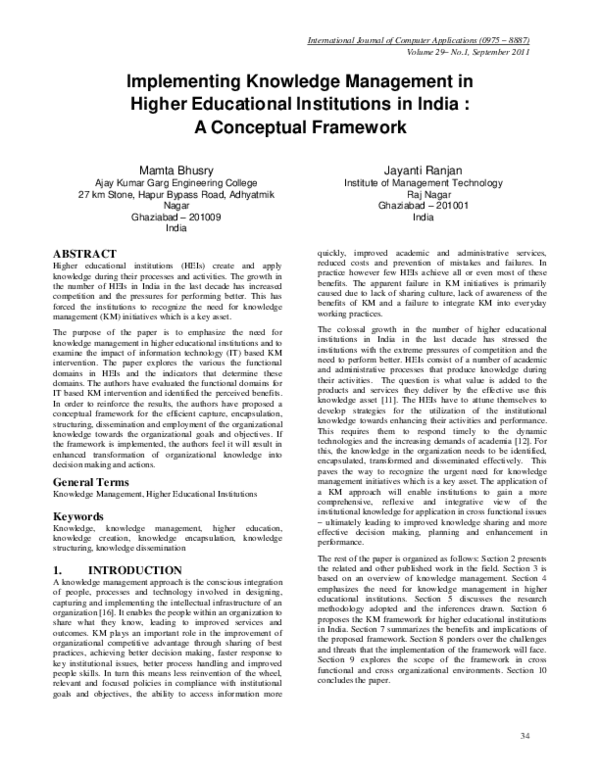 (PDF) Implementing Knowledge Management in Higher Educational ...