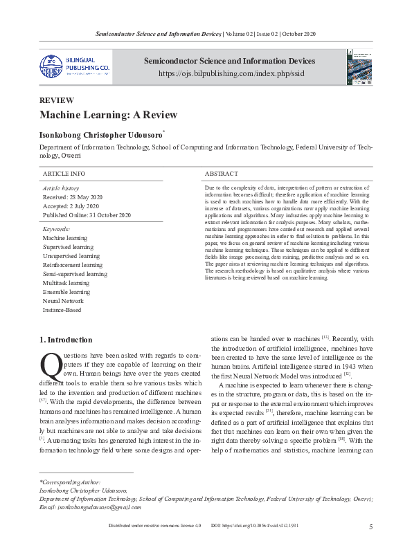 (PDF) Machine Learning:A Review