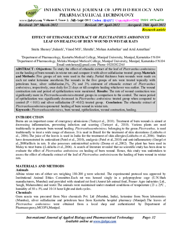 (PDF) Effect of Ethanolic Extract of Plectranthus Amboinicus Leaf on ...
