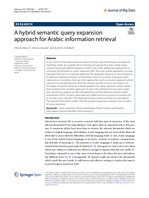 (PDF) A hybrid semantic query expansion approach for Arabic information ...