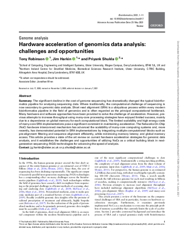 (PDF) Hardware acceleration of genomics data analysis: challenges and ...