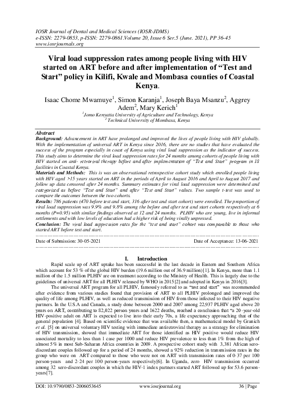 (PDF) Viral load suppression rates among people living with HIV started ...