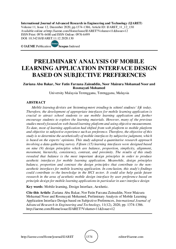 (PDF) PRELIMINARY ANALYSIS OF MOBILE LEARNING APPLICATION INTERFACE ...