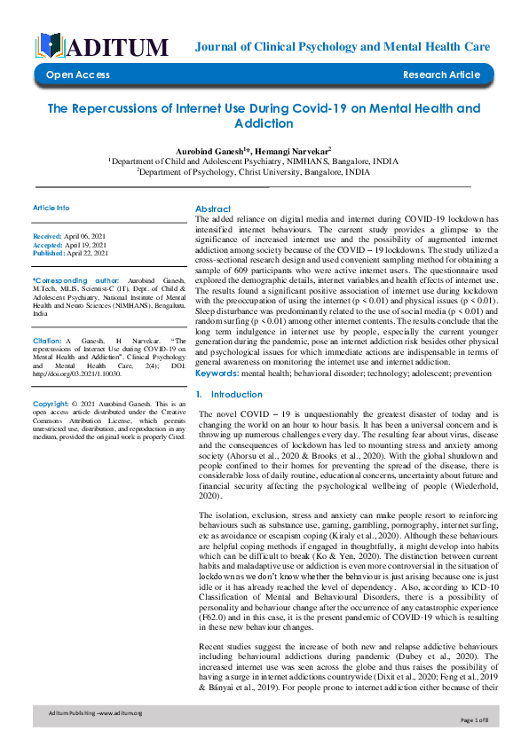 (PDF) The Repercussions of Internet Use During Covid-19 on Mental ...
