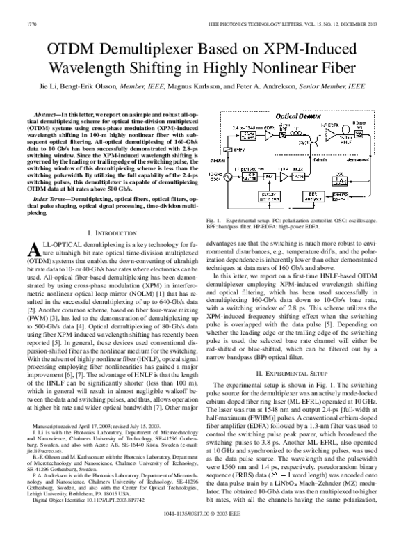 (PDF) OTDM demultiplexer based on XPM-induced wavelength shifting in ...
