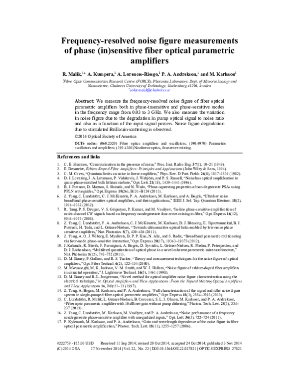 (PDF) Frequency-resolved noise figure measurements of phase (in ...