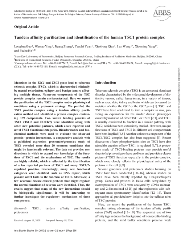 (PDF) Tandem affinity purification and identification of the human TSC1 ...