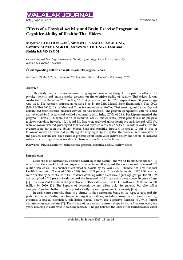 (PDF) Effects of a Physical Activity and Brain Exercise Program on ...
