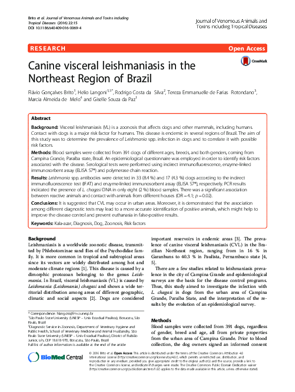 (PDF) Canine visceral leishmaniasis in the Northeast Region of Brazil ...