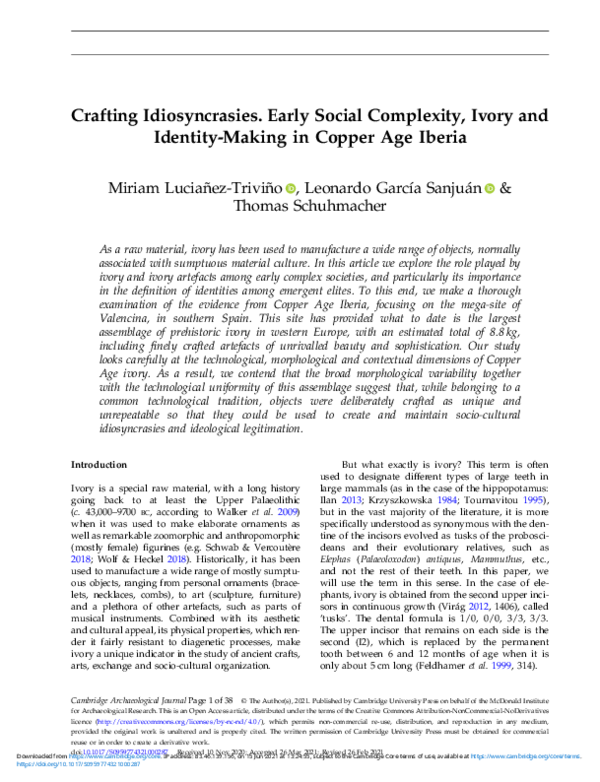 (PDF) "Crafting idiosyncrasies. Early social complexity, ivory and ...