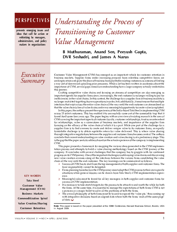 (PDF) Understanding the process of transitioning to customer value ...