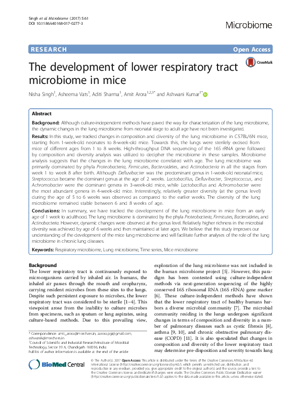 (PDF) The development of lower respiratory tract microbiome in mice