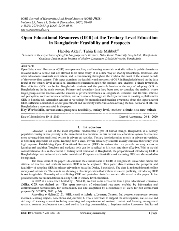 (PDF) Open Educational Resources (OER) at the Tertiary Level Education