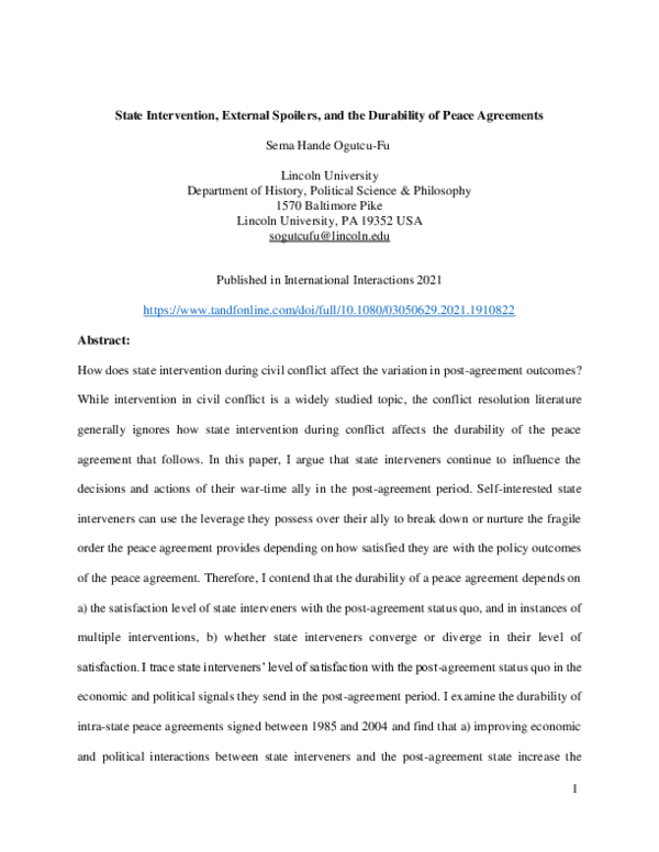 (PDF) State Intervention, External Spoilers, and the Durability of ...