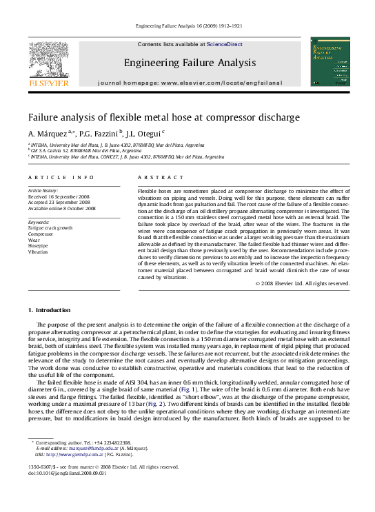 (PDF) Failure analysis of flexible metal hose at compressor discharge