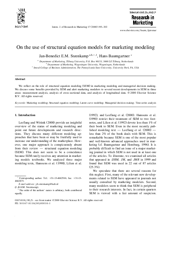 (PDF) On the use of structural equation models for marketing modeling