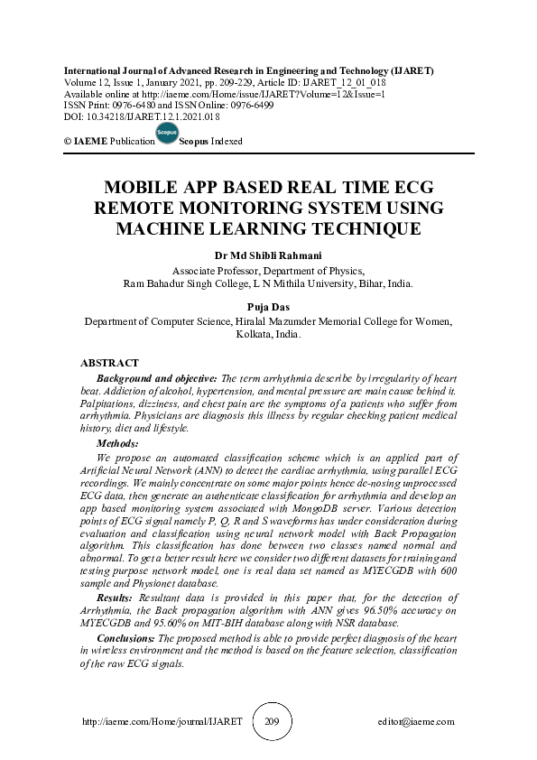 (PDF) MOBILE APP BASED REAL TIME ECG REMOTE MONITORING SYSTEM USING ...