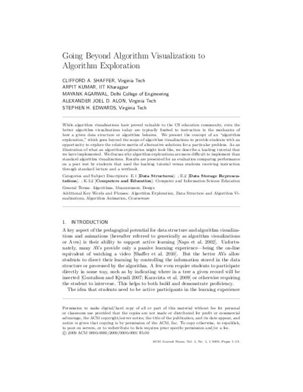 (PDF) Going Beyond Algorithm Visualization to Algorithm Exploration