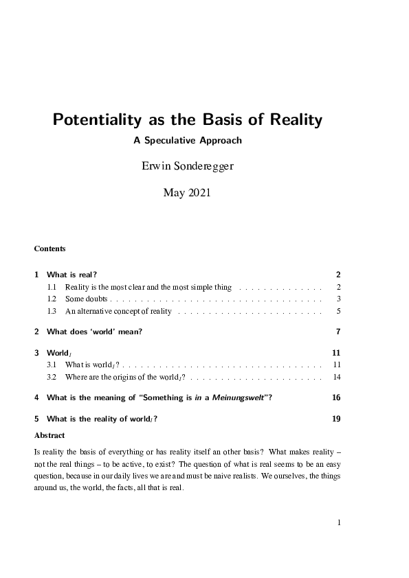 (PDF) Potentiality as the Basis of Reality A Speculative Approach