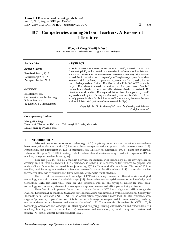 (PDF) ICT Competencies among School Teachers: A Review of Literature