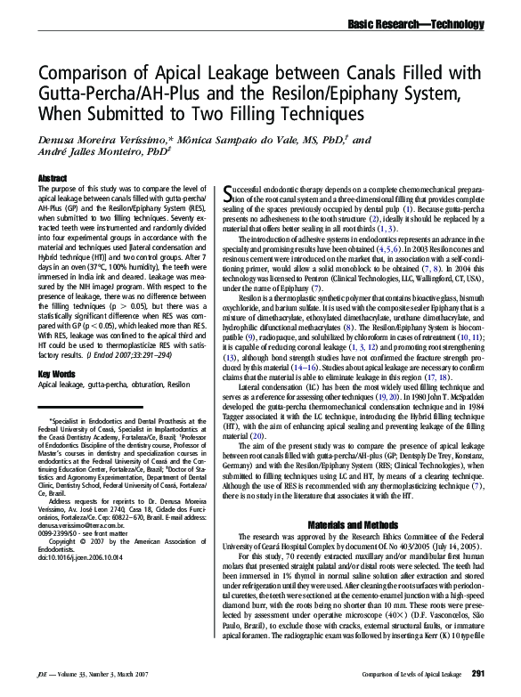 (PDF) Comparison of apical leakage between canals filled with gutta