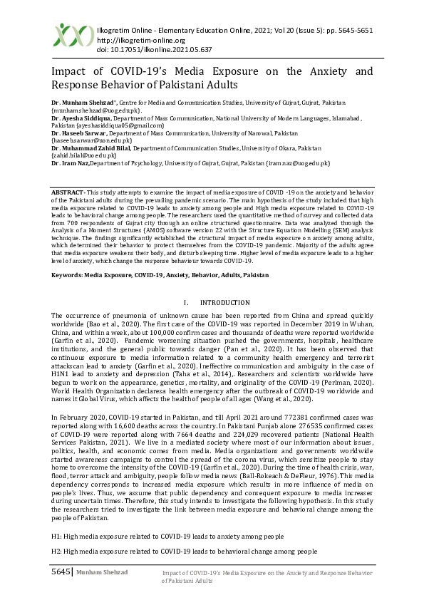 (PDF) Impact of COVID-19's Media Exposure on the Anxiety and Response ...