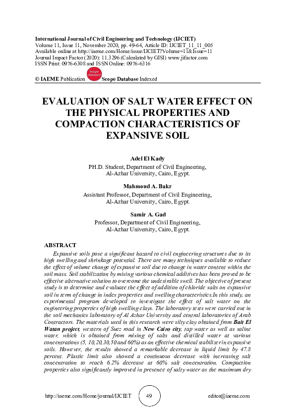 (PDF) EVALUATION OF SALT WATER EFFECT ON THE PHYSICAL PROPERTIES AND ...