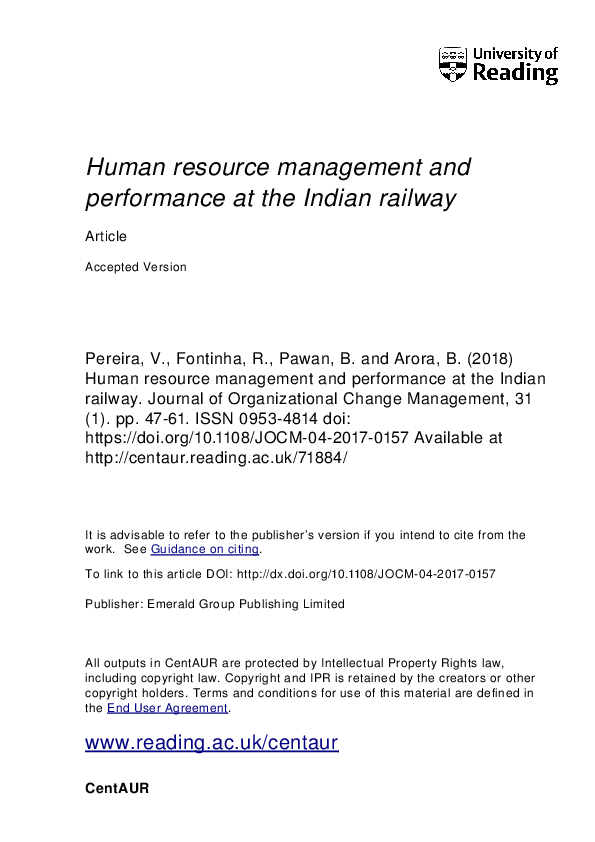 (PDF) Human resource management and performance at the Indian Railways
