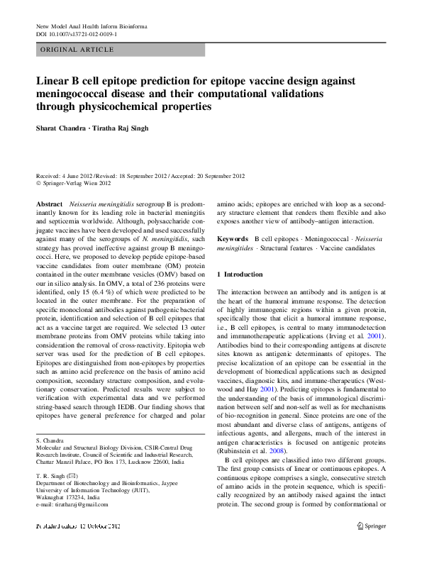 (PDF) Linear B cell epitope prediction for epitope vaccine design ...