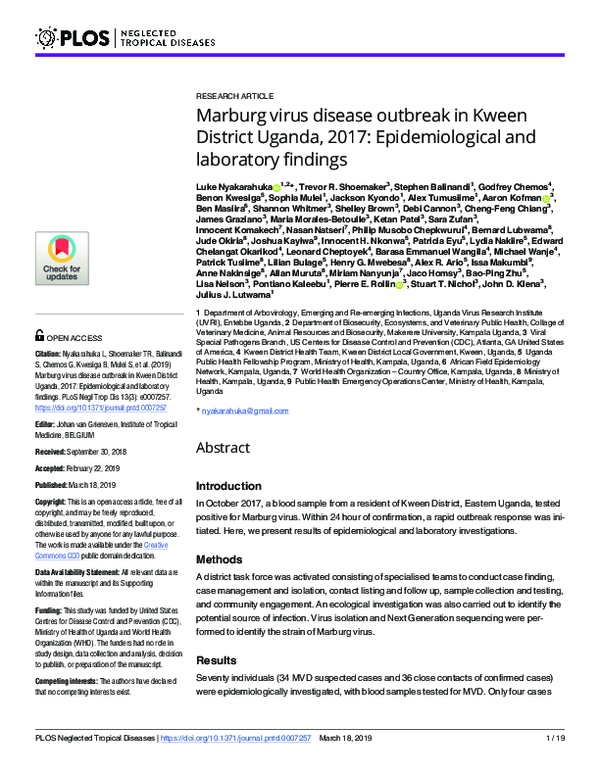 (PDF) Marburg virus disease outbreak in Kween District Uganda, 2017