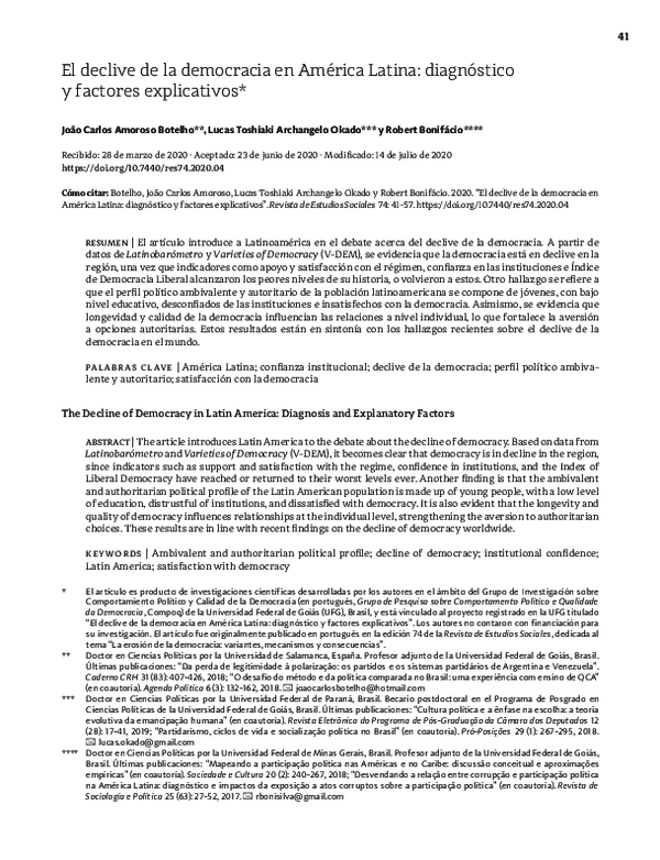 (PDF) El declive de la democracia en América Latina : diagnóstico y ...