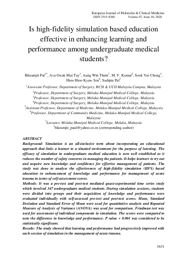 (PDF) Is high-fidelity simulation based education effective in ...