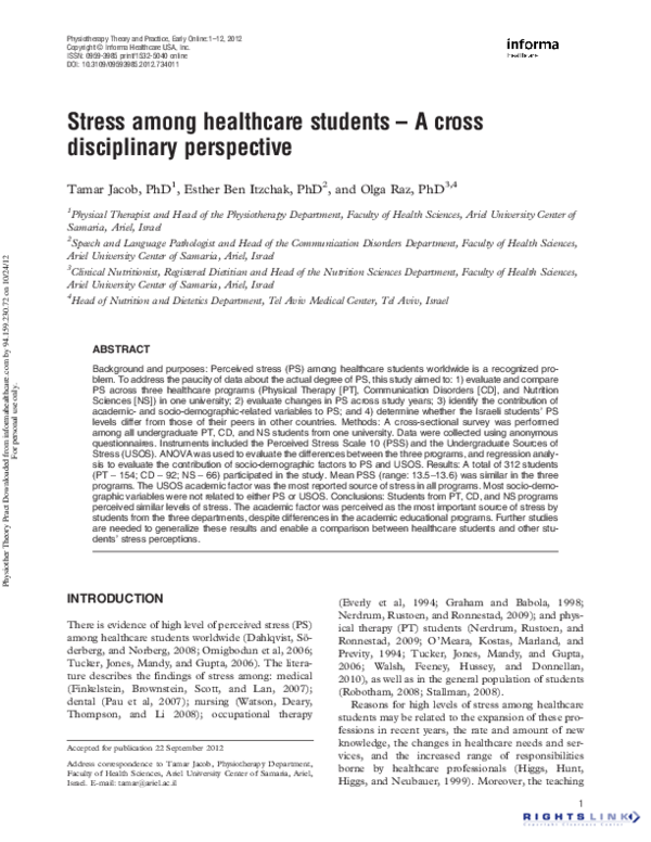 (PDF) Stress among healthcare students – A cross disciplinary perspective