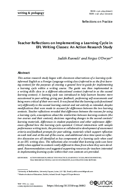 (PDF) Teacher Reflections on Implementing a Learning Cycle in EFL ...